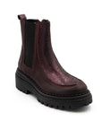 Women's Casta Nemesis Chelsea Boots in textured burgundy leather with chunky black sole, ideal for stylish fall ankle boot looks.