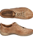 Top and side view of Fergey 56 Sneaker in Cognac. Lining is tan leather with Josef Seibel branding.