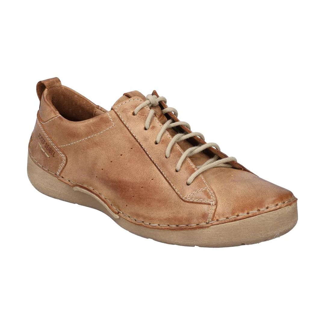 Fergey 56 Sneaker in Cognac. Brown leather upper with beige laces and beige outsole.