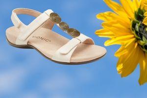 Stylish Vionic walking sandal for women with gold accents, 2022 top pick.