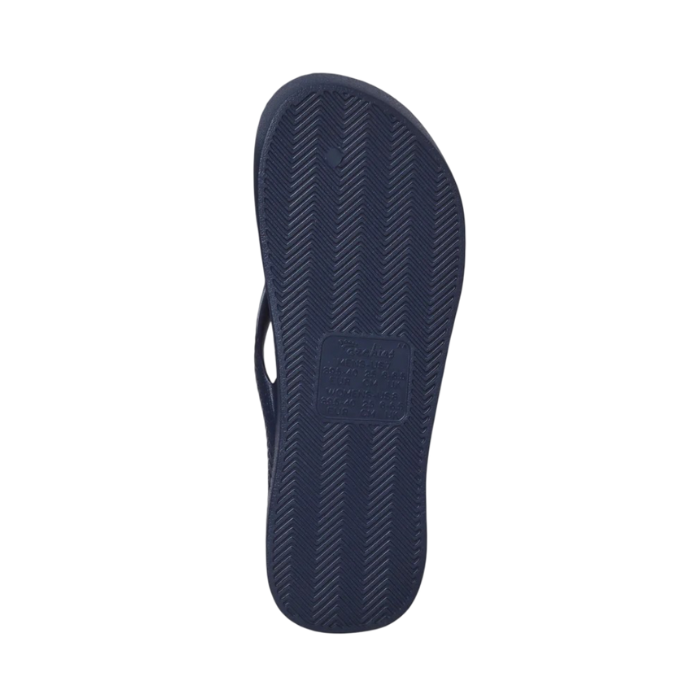 Light treaded navy thong sandal outsole.