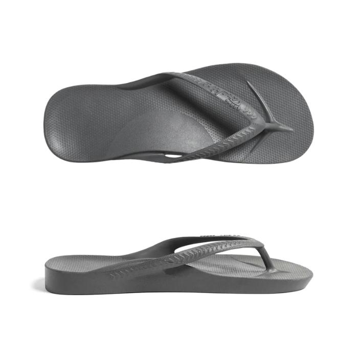 Pair of Grey foam toe thong sandals.
