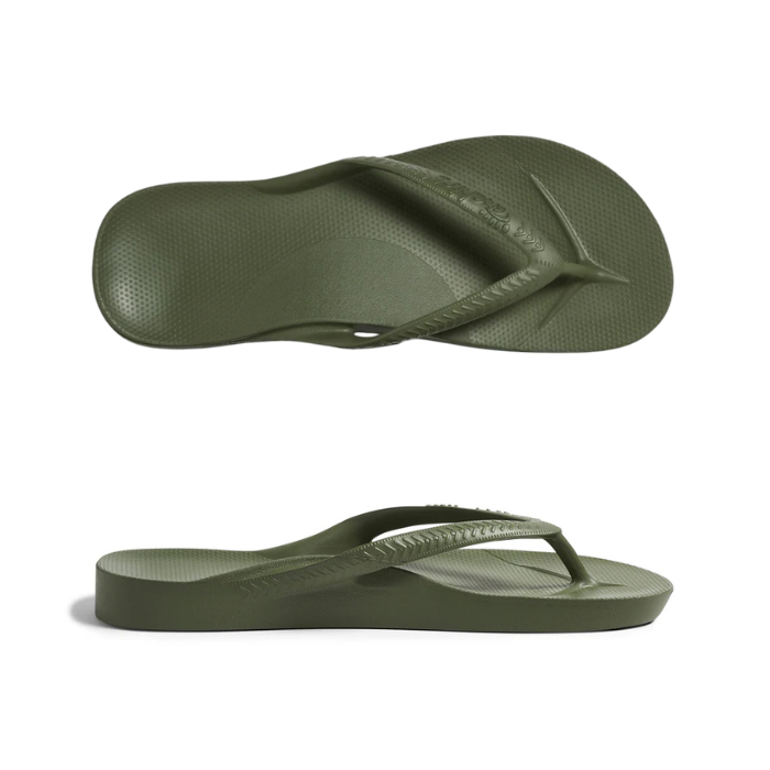 Pair of Green foam toe thong sandals.