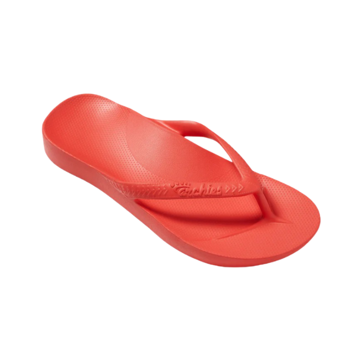 Red sandal with Archies brand logo on a white background