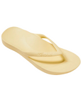 Yellow sandal with a visible Archies brand logo on a white background