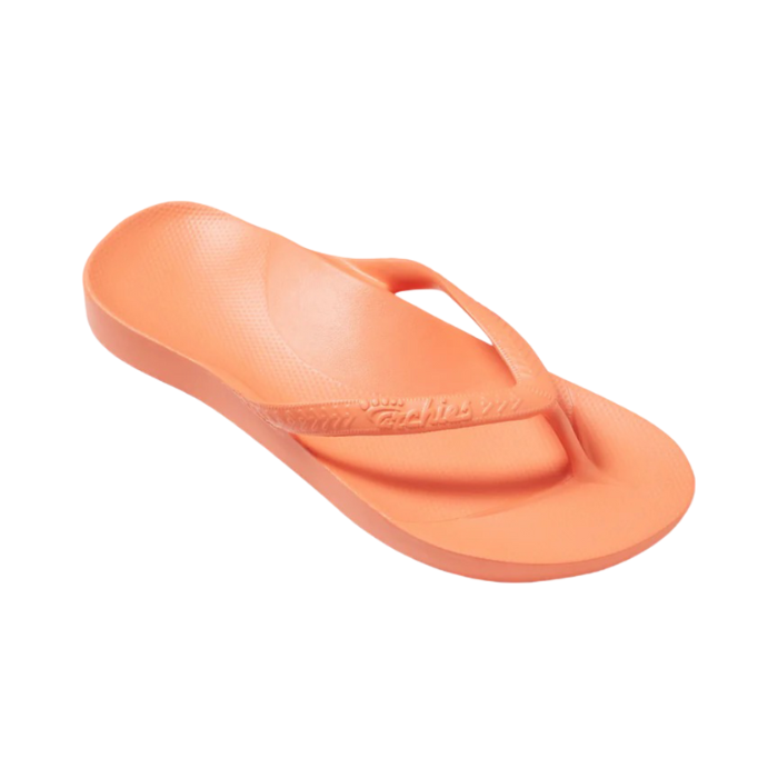 Orange flip-flop Archies sandal on a white background