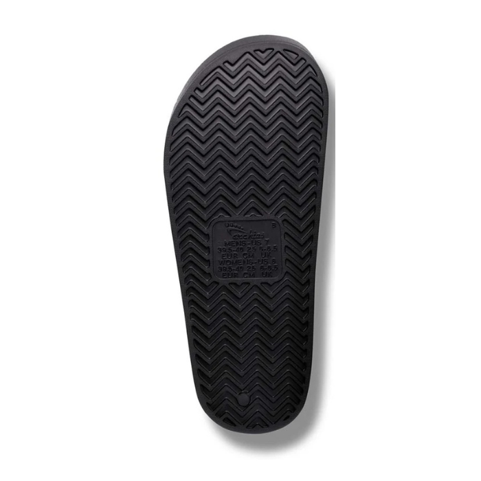 Black wave tread pattern outsole with Archies logo in middle. 