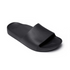 Black slide sandal with Archie logo stamped in heel.
