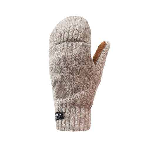 Beige knit mitten with Thinsulate insulation.