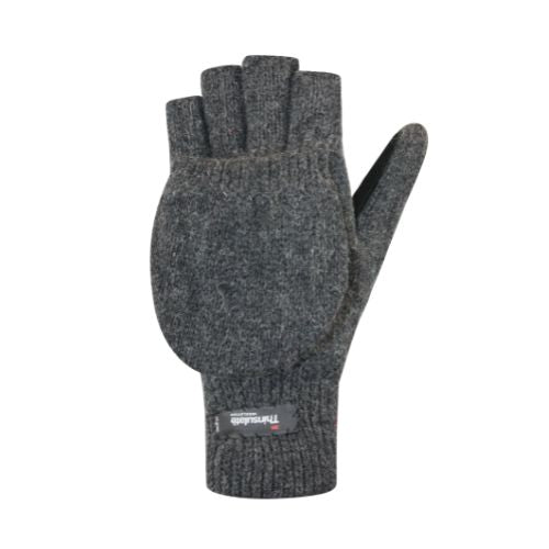 Grey knit mitten with Thinsulate insulation.