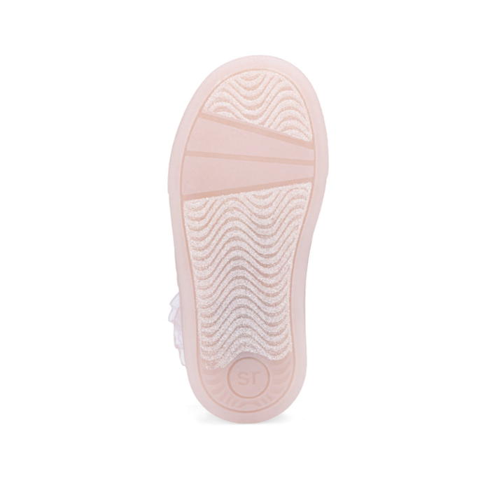 A light pink shoe outsole with a textured wavy tread pattern.
