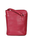 Red bucket bag by Derek Alexander with an adjustable shoulder strap