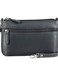 The front of the black Derek Alexander bag has a zipper pocket and an adjustable or removable strap