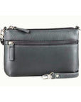The front of the grey Derek Alexander bag has a zipper pocket and an adjustable or removable strap