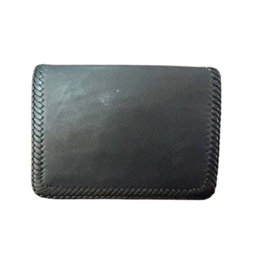 Leather Wallet in black with hand-stitched edges.