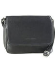 Black leather organizational handbag with 3/4 flap.