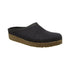 Haflinger Grizzly Wool Clog in charcoal grey with cork footbed. 