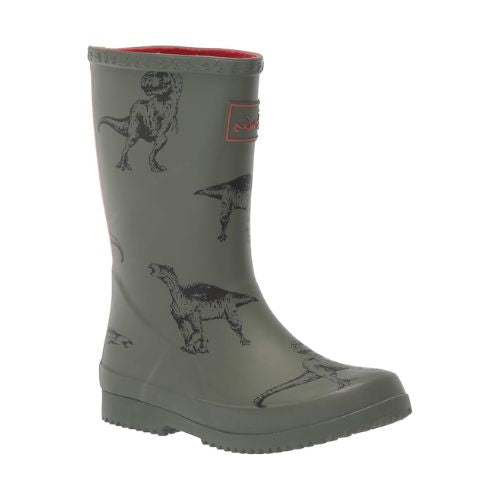 Green dinosaur printed mid-height welly