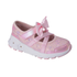 Pink children's Mary Jane with sparkly floral details, large pink bow, criss-crossing straps and white outsole.