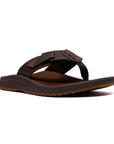 Brown faux leather flip-flop with tan accents.