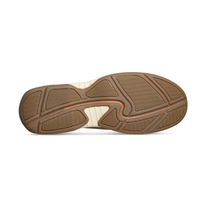 Brown outsole with wave tread designs.