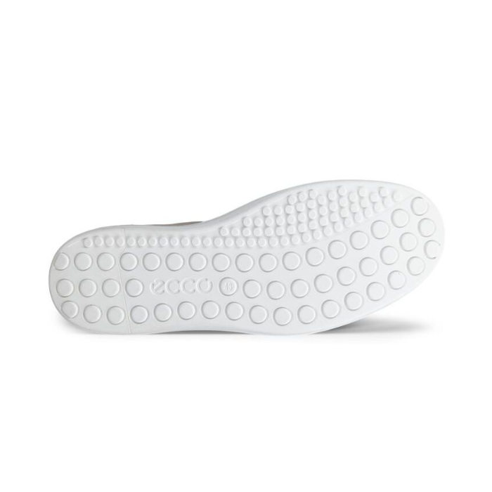 White outsole with circle tread pattern and Ecco logo stamped in middle.