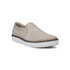 Beige slip-on shoe with light perforations and a white outsole.