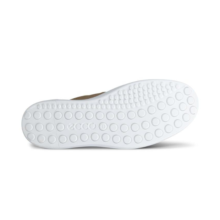 White light treaded outsole with circle pattern and Ecco logo in middle.