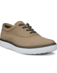 Nutmeg brown casual sneaker with dark brown laces, dark brown line above midsole and a white outsole.