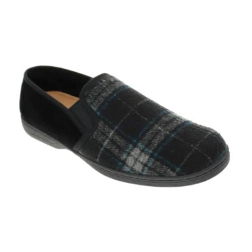 Black plaid slipper with black outsole.