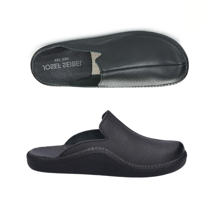 Pair of Black leather clogs with detail stitching and Josef Seibel logo'd footbed.