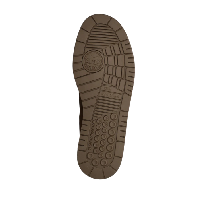  Brown light treaded outsole with Mephisto logo at ball of foot.