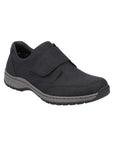 Black shoe with Velcro closure and grey midsole.