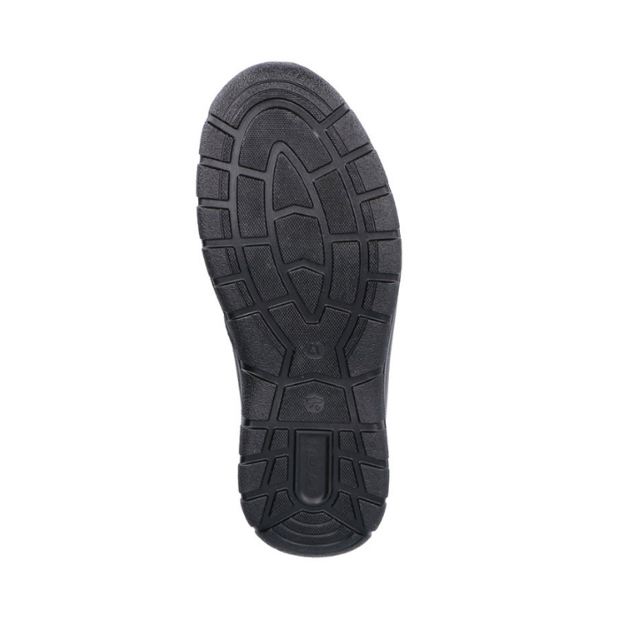 Black light treaded outsole with Rieker logo on heel.