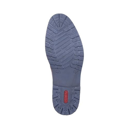 Navy light treaded outsole with red Rieker logo on heel.