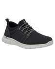 Slip-on Sneaker in black with mesh upper, elastic laces, grey accents and off-white outsole.
