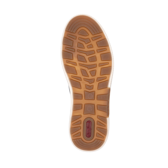 Tan outsole with red Rieker logo on heel.