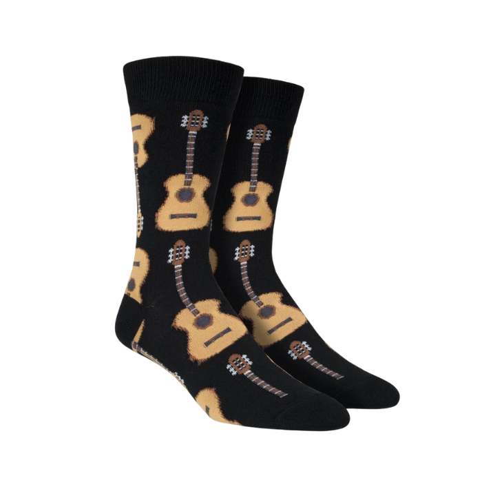 Black socks with acoustic guitars  pattern 
