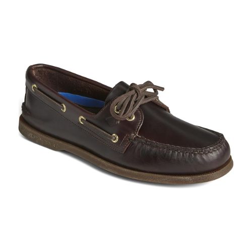 Dark brown leather oat shoe with leather laces and contrasting stitching.
