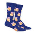 Blue Socks with pink pigs wrapped in orange/white checkered blankets
