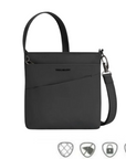 Black Travelon Anti-Theft Roam Small Crossbody Bag with anti-theft icons, designed for secure travel and everyday use.