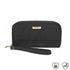 Travelon RFID Blocking Double Zip Clutch Wallet in black with wristlet, featured at White-Balmer Shoes. Offers RFID protection and sleek design.
