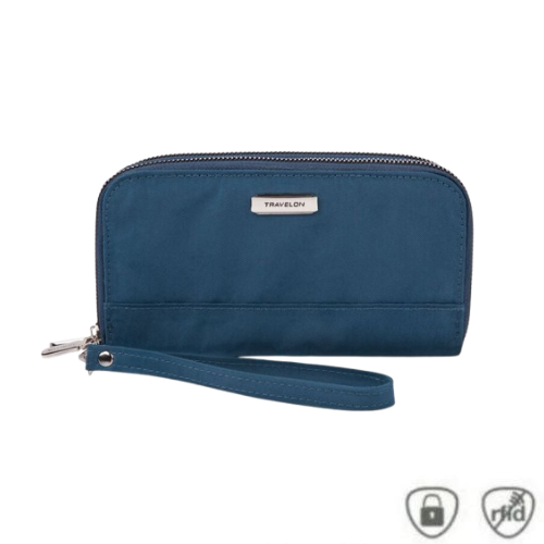 RFID Blocking Double Zip Clutch Wallet
