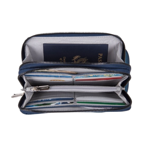 RFID Blocking Double Zip Clutch Wallet