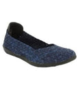 Navy woven fabric upper with a bit of black near toe called Catwalk flat by Bernie Mev