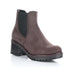 Women's Bos & Co Mass Heeled Boot in brown with waterproof construction, featuring a block heel and elastic side panels for easy pull-on wear.