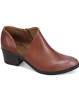 Caitlyn heeled shoe in tobacco. Brown leather upper with block heel and side cutout. 