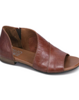 Women's Bueno Tanner Leather Sandal in brown with open toe, hand-worked leather, and elastic side goring for comfort and style.