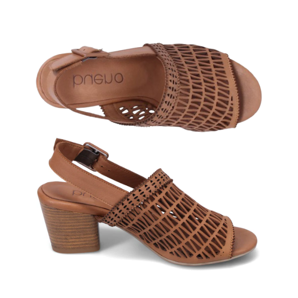 Top and profile view of Cali sandal. Backstrap has adjustable buckle. 