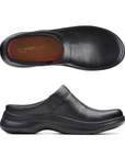Top and profile view of ClarksPro clog in black. Insole is brown.